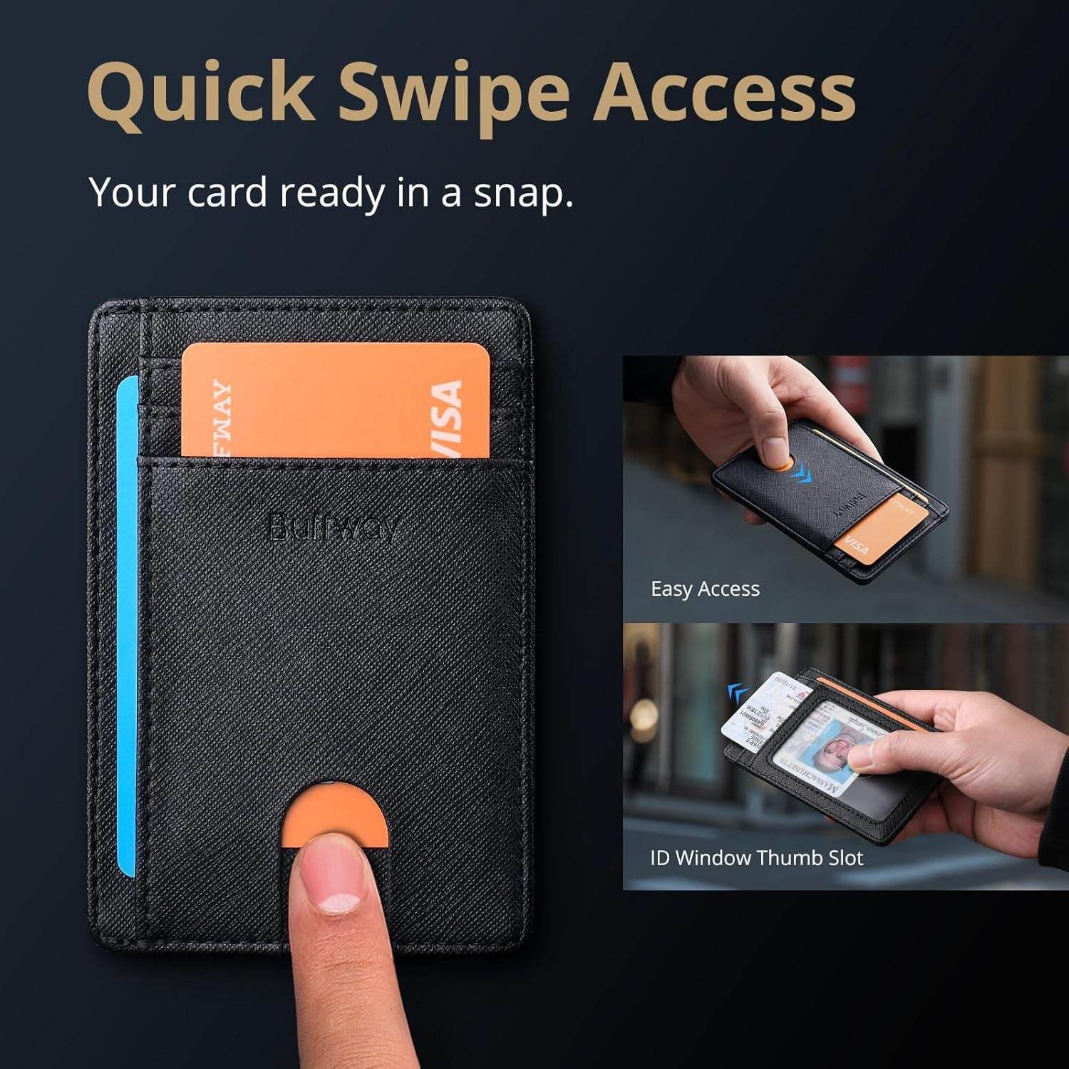 Slim Minimalist Front Pocket RFID Blocking Leather Wallets for Men Women