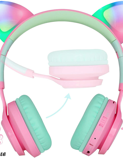 Load image into Gallery viewer, CT-7 Cat Ear Bluetooth Headphones, LED Light up Bluetooth Wireless over Ear Headphones with Microphone and Volume Control for Iphone/Ipad/Smartphones/Laptop/Pc/Tv
