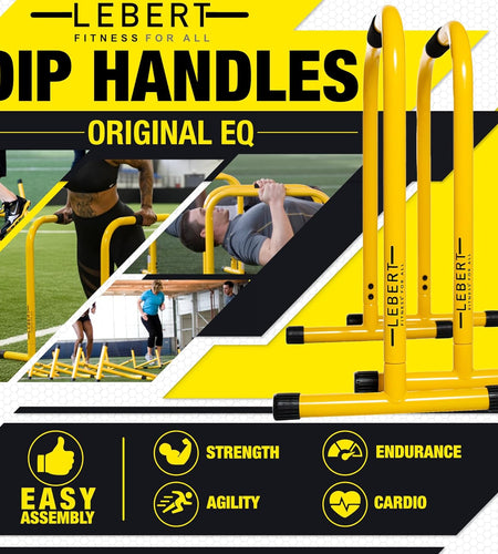 Fitness Dip Bar Stand - Original Equalizer Total Body Strengthener Pull up Bar Home Gym Exercise Equipment Dipping Station - Hip Resistance Band, Workout Guide and Online Group - Yellow