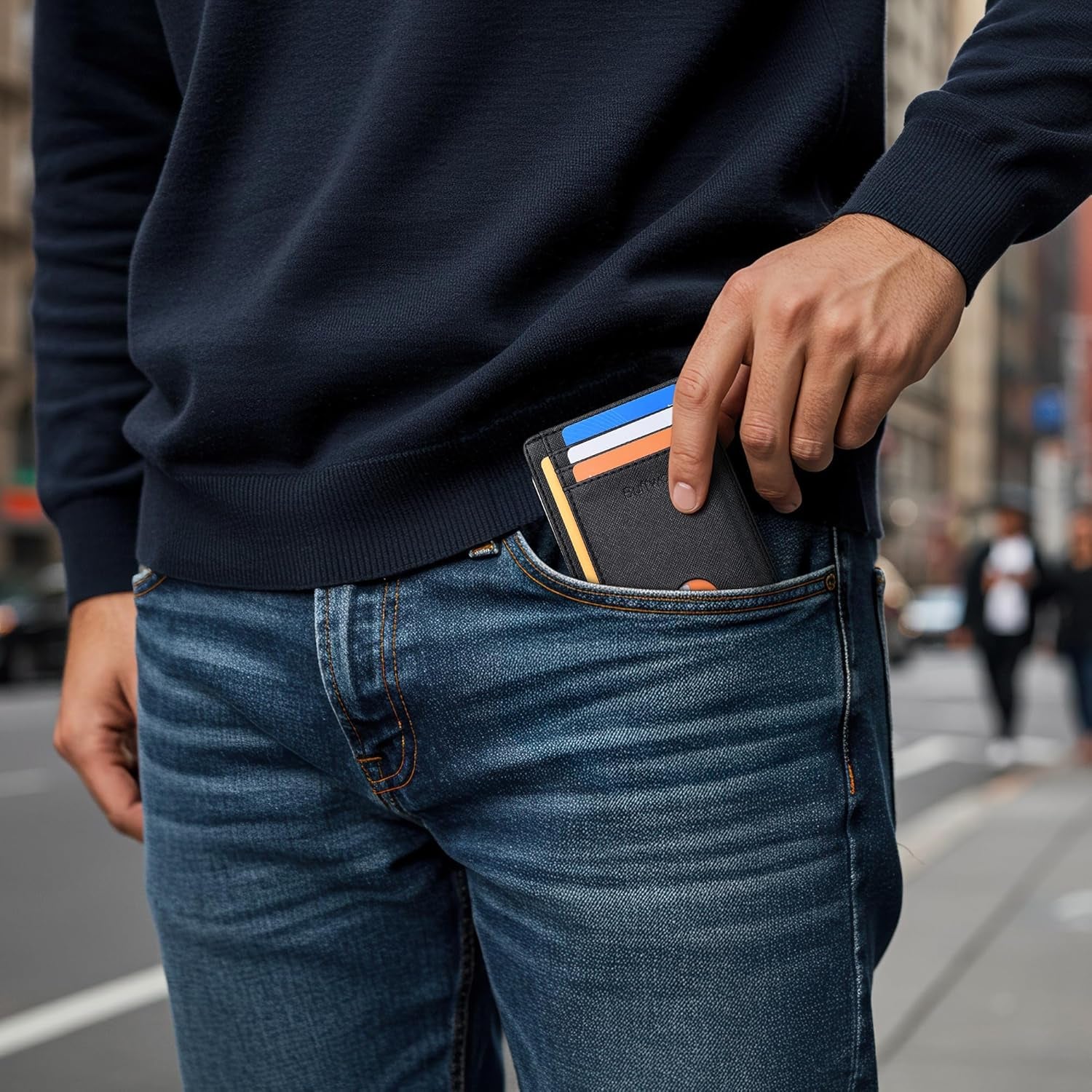 Slim Minimalist Front Pocket RFID Blocking Leather Wallets for Men Women