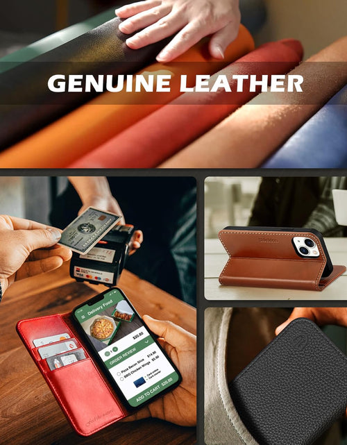 Load image into Gallery viewer, Case for Iphone 13, Genuine Leather Iphone 13 5G Wallet Folding Case with Kickstand RFID Blocking Card Slots Magnetic Shockproof Case Compatible with Iphone 13 5G (6.1" 2021) - Midnight Green
