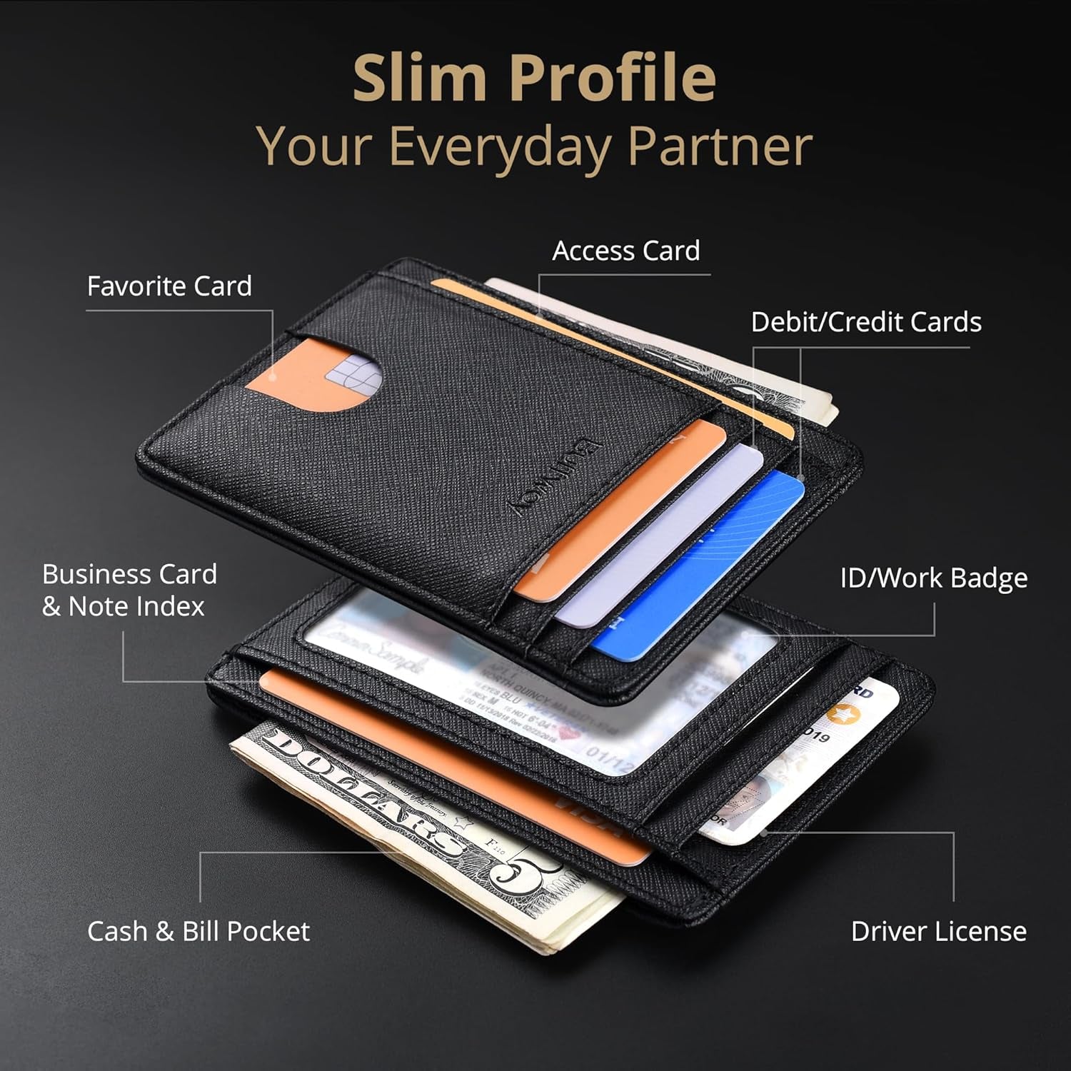 Slim Minimalist Front Pocket RFID Blocking Leather Wallets for Men Women