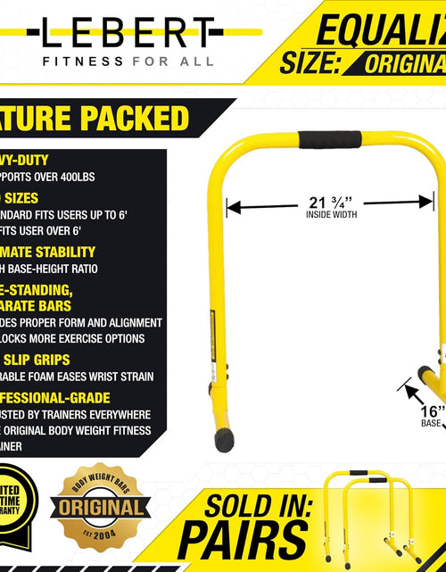 Load image into Gallery viewer, Fitness Dip Bar Stand - Original Equalizer Total Body Strengthener Pull up Bar Home Gym Exercise Equipment Dipping Station - Hip Resistance Band, Workout Guide and Online Group - Yellow
