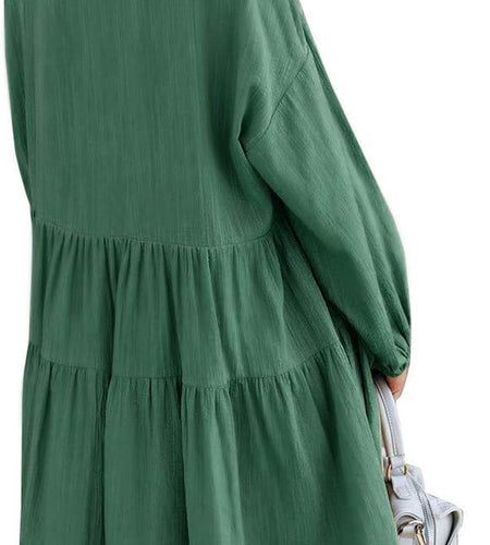 Long Sleeve Shift Tunic Dress Ruffle Swing Babydoll Juniors Mini Ruffle Dress with Pockets