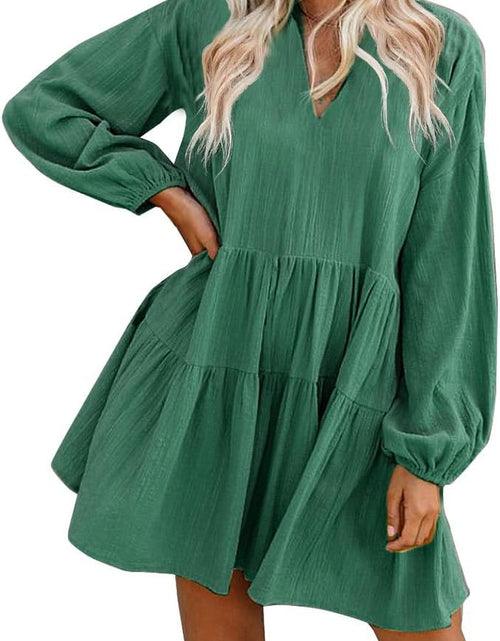 Load image into Gallery viewer, Long Sleeve Shift Tunic Dress Ruffle Swing Babydoll Juniors Mini Ruffle Dress with Pockets
