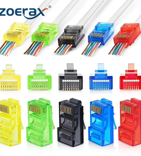 50PCS RJ45 Cat6 Pass through Connectors, Assorted Colors EZ to Crimp Modular Plug for Solid or Stranded UTP Network Cable