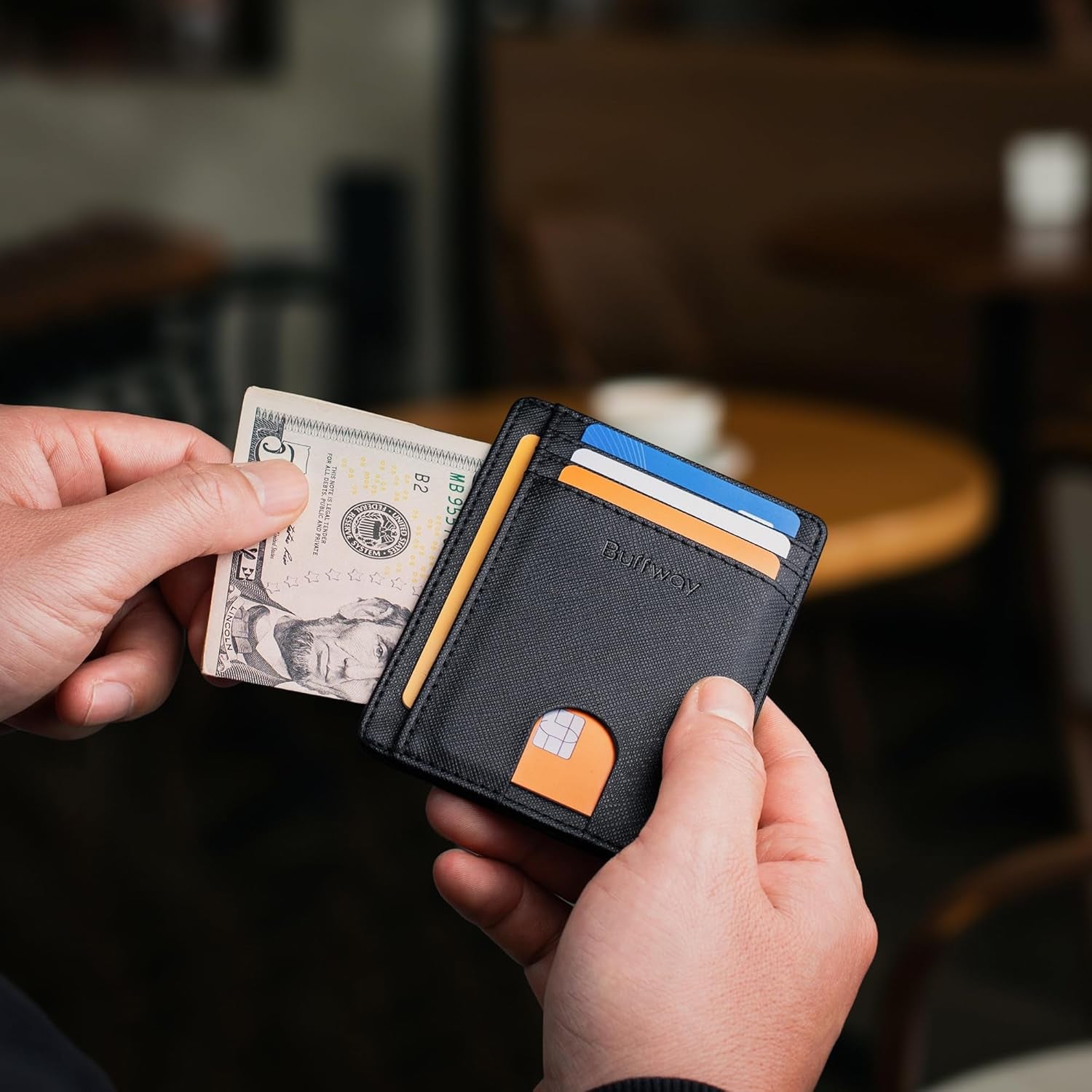 Slim Minimalist Front Pocket RFID Blocking Leather Wallets for Men Women