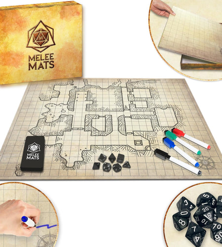 Battle Game Mat for DND - Tabletop Board Game Map for Dungeons and Dragons - Perfect Set for Starters and Masters - Accessories for Pathfinder, Wargaming, 40K, Warhammer - 23X27