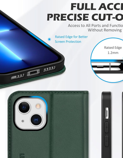 Load image into Gallery viewer, Case for Iphone 13, Genuine Leather Iphone 13 5G Wallet Folding Case with Kickstand RFID Blocking Card Slots Magnetic Shockproof Case Compatible with Iphone 13 5G (6.1" 2021) - Midnight Green
