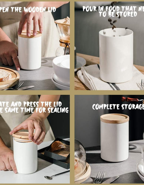 Load image into Gallery viewer, Kitchen Canisters 58 FL OZ Ceramic Food Storage Jar, Stackable Containers with Airtight Seal Wooden Lid for Serving Coffee Bean, Flour, Tea, Cookies and More (Navy)
